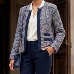 J.CREW Gorgeous Metallic Sparkle Tweed Blazer Jacket Grosgrain Ribbon Trim Sz 10